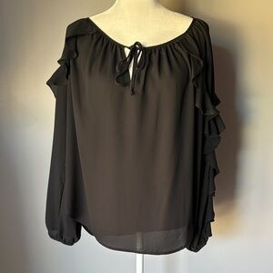 KAREN KANE Women’s Black Ruffle Long-Sleeve Peasant Blouse